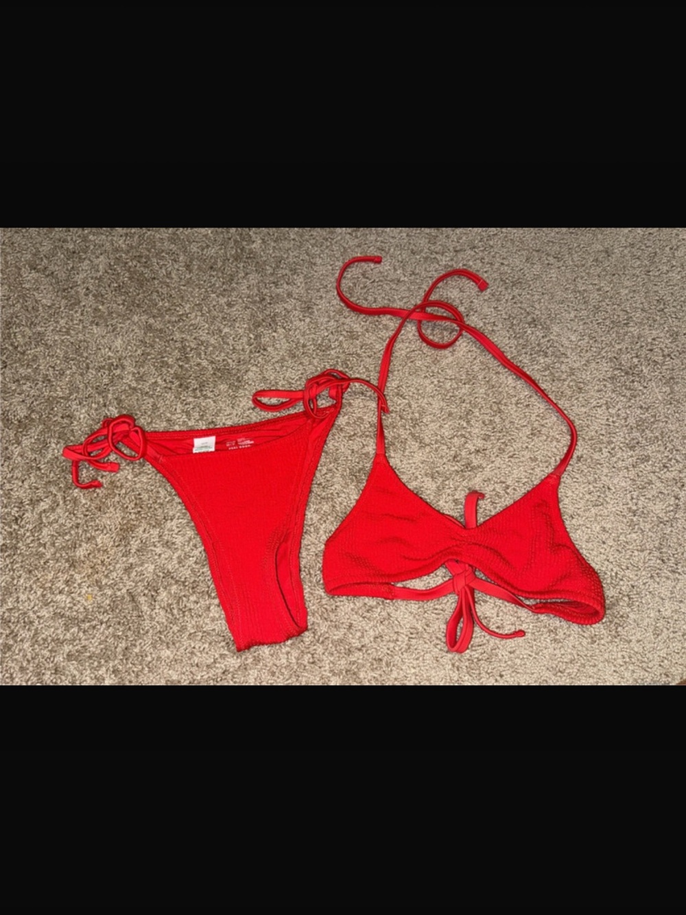aerie Red Tie-String Ribbed Bikini Set